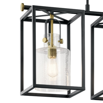Kichler Kitner 42in 3-Light Linear Chandelier | Black Steel and Clear Glass | Kitchen Island & Dining Room | 42 x 10 x 18 in | Model 52033BK
