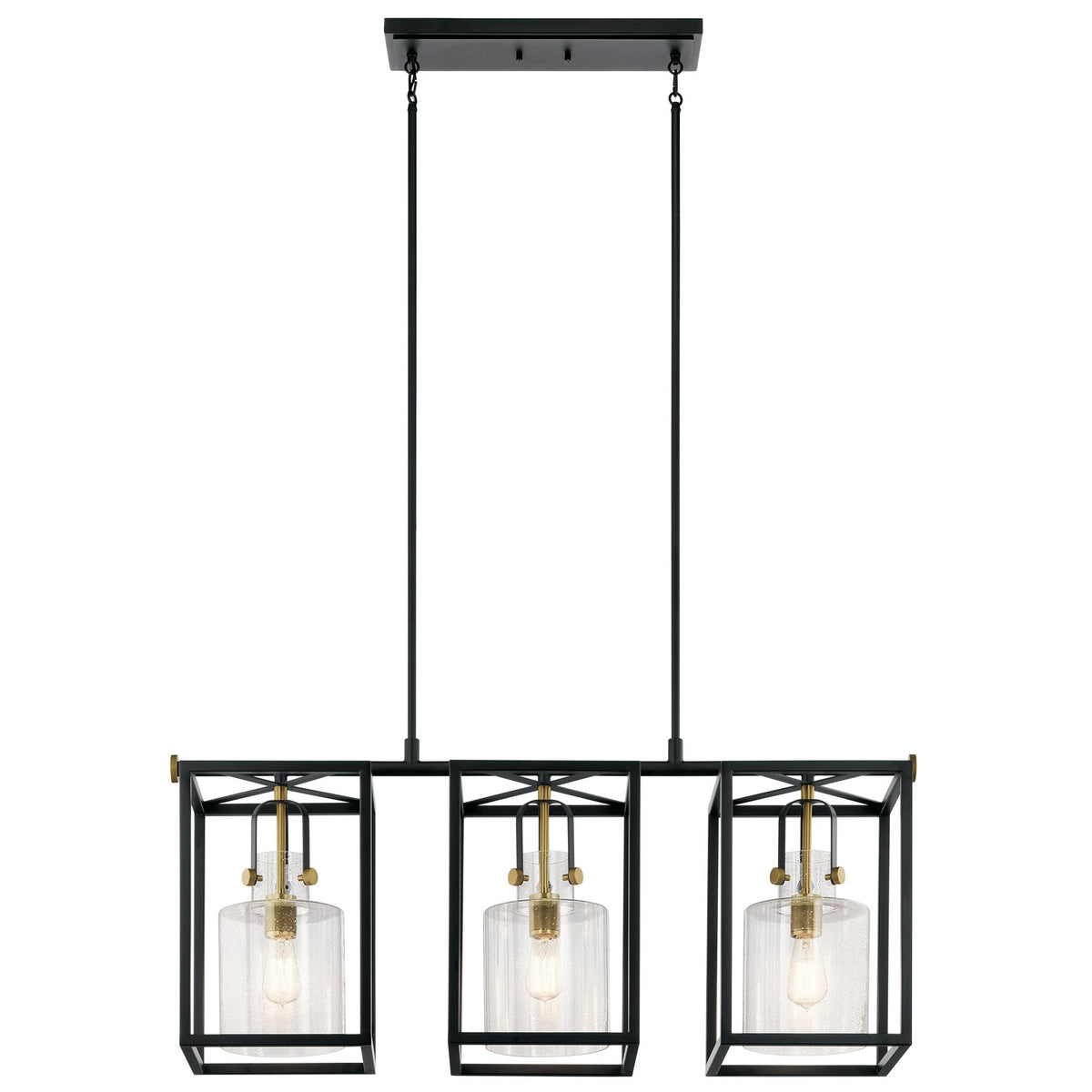 Kichler Kitner 42in 3-Light Linear Chandelier | Black Steel and Clear Glass | Kitchen Island & Dining Room | 42 x 10 x 18 in | Model 52033BK