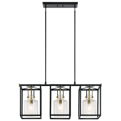 Kichler Kitner 42in 3-Light Linear Chandelier | Black Steel and Clear Glass | Kitchen Island & Dining Room | 42 x 10 x 18 in | Model 52033BK