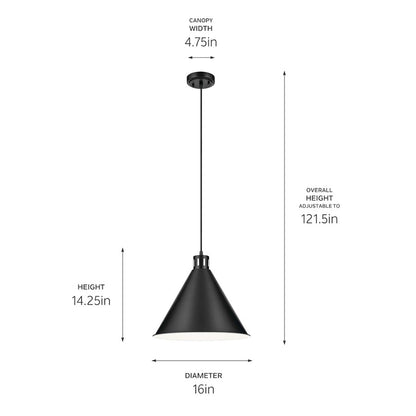 1 Light Cone 14.25" Pendant, Black