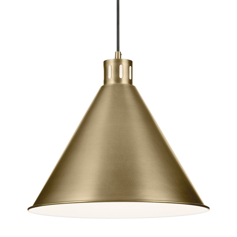 1 Light Cone 14.25" Pendant, Natural Brass