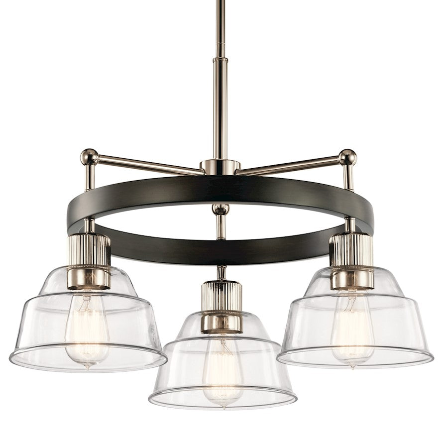 Kichler Eastmont 23in 3-Light Chandelier | Vintage Industrial Polished Nickel Steel and Clear Glass | Dining Room & Living Room | 23 x 23 | Model 52402PN