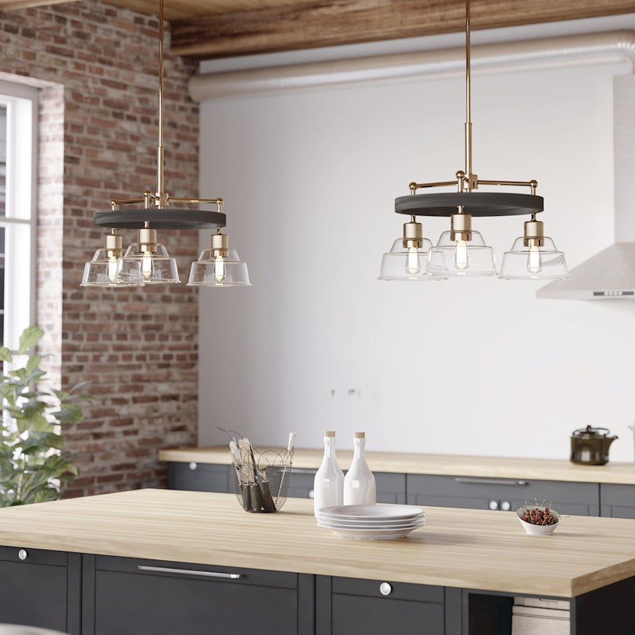 Kichler Eastmont 23in 3-Light Chandelier | Vintage Industrial Polished Nickel Steel and Clear Glass | Dining Room & Living Room | 23 x 23 | Model 52402PN