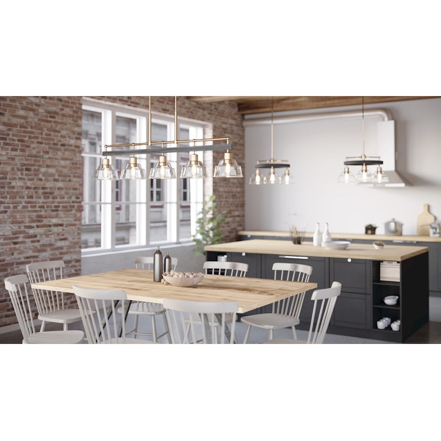 Kichler Eastmont 23in 3-Light Chandelier | Vintage Industrial Polished Nickel Steel and Clear Glass | Dining Room & Living Room | 23 x 23 | Model 52402PN
