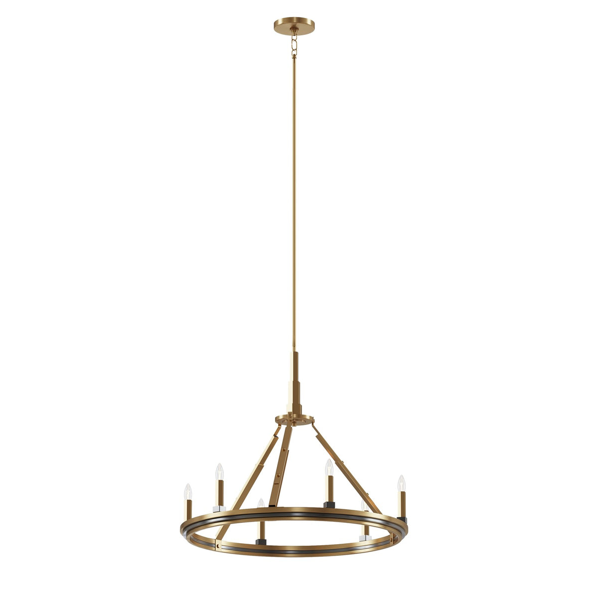 Kichler Emmala 27in 6-Light Chandelier | Art Deco Brushed Natural Brass and Black Steel | Dining Room & Foyer | 27 x 24 in | Model 52420BNB