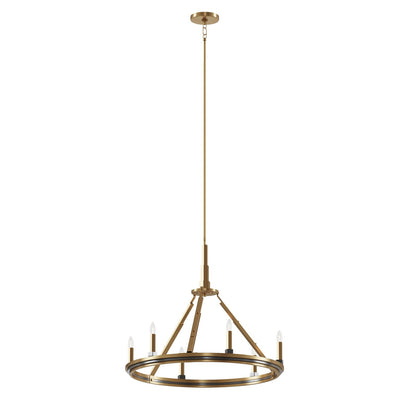 Kichler Emmala 27in 6-Light Chandelier | Art Deco Brushed Natural Brass and Black Steel | Dining Room & Foyer | 27 x 24 in | Model 52420BNB