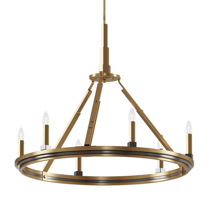 Kichler Emmala 27in 6-Light Chandelier | Art Deco Brushed Natural Brass and Black Steel | Dining Room & Foyer | 27 x 24 in | Model 52420BNB