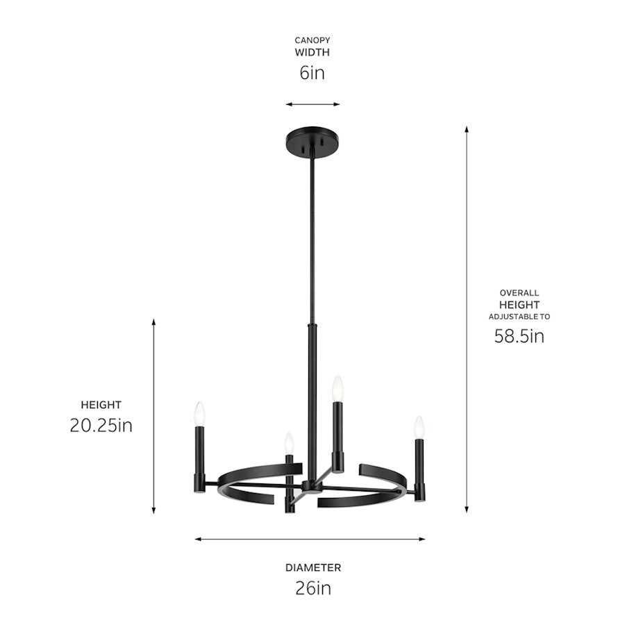 4 Light 20.25" Chandelier Small Chandelier, Black