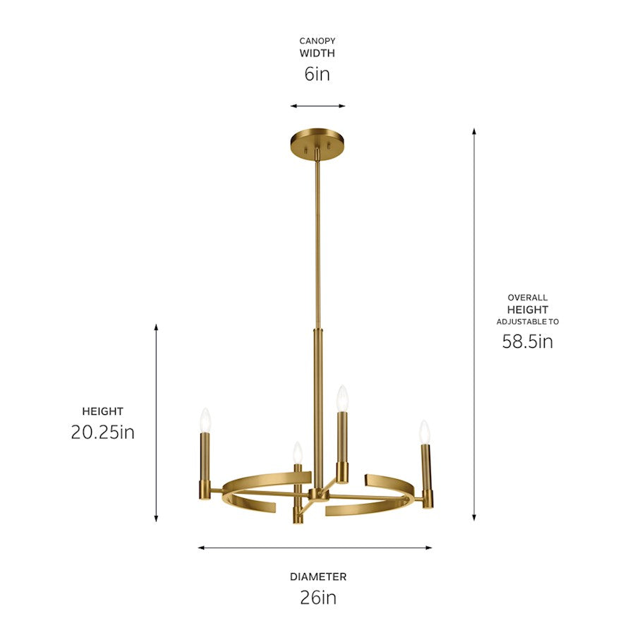 4 Light 20.25" Chandelier Small Chandelier, Brass