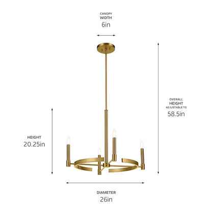 4 Light 20.25" Chandelier Small Chandelier, Brass