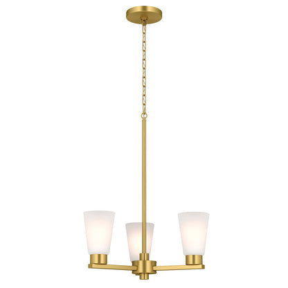 Kichler Stamos 18in 3-Light Chandelier | Modern Brushed Gold Steel and Clear Satin Etched Glass | Dining Room & Living Room | 15.5 in H | Model 52435BG