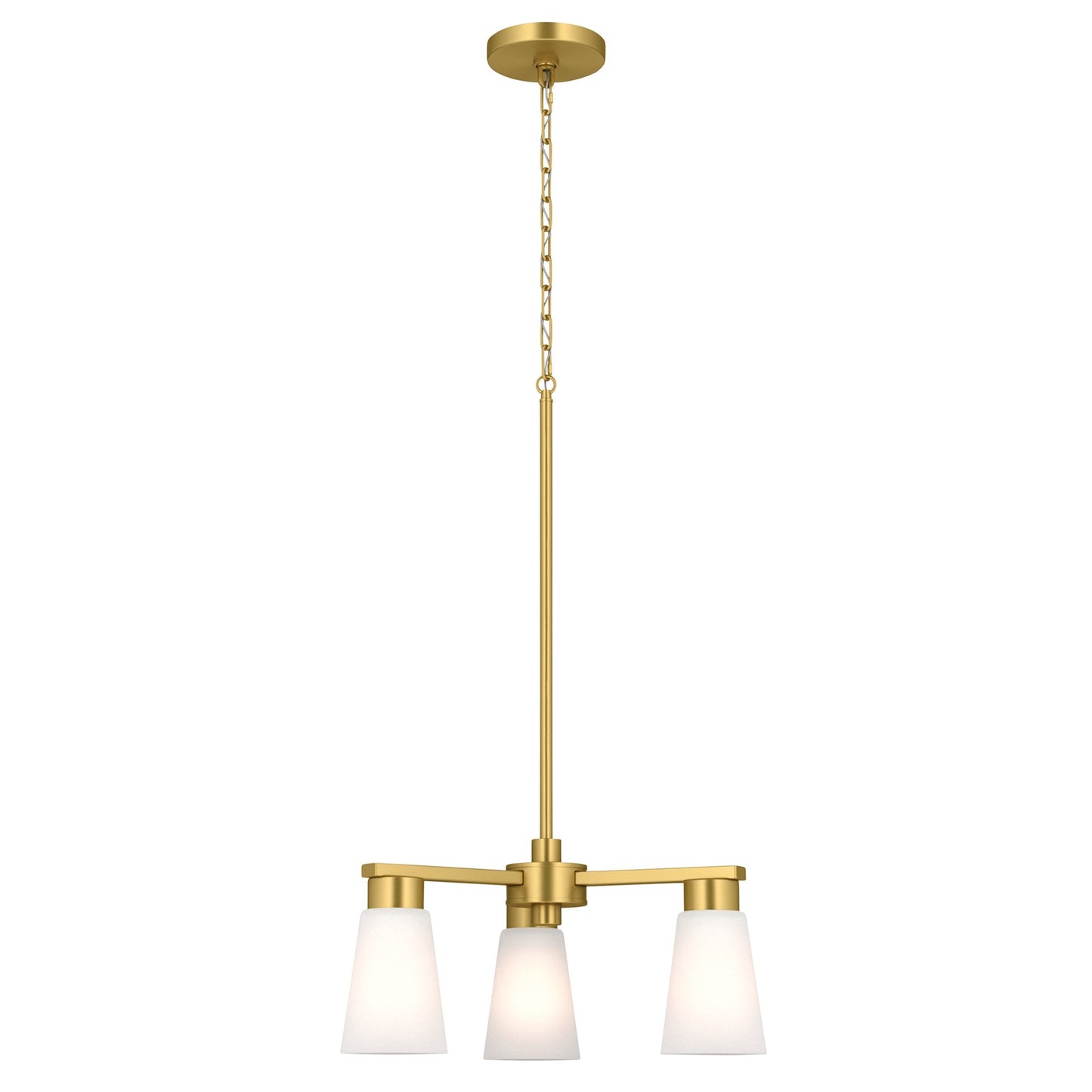 Kichler Stamos 18in 3-Light Chandelier | Modern Brushed Gold Steel and Clear Satin Etched Glass | Dining Room & Living Room | 15.5 in H | Model 52435BG