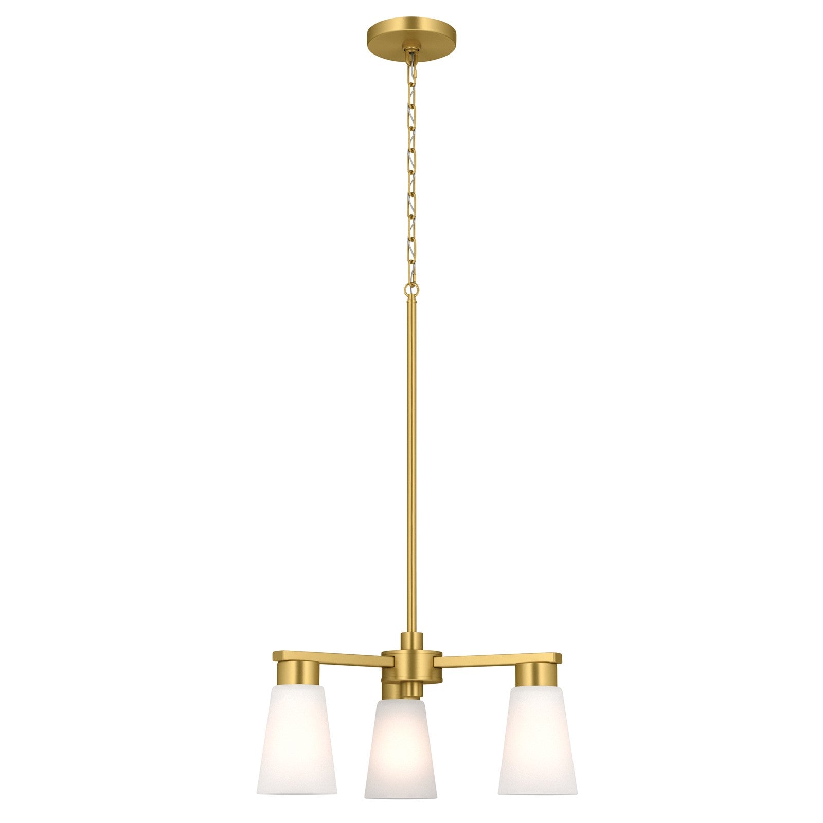 Kichler Stamos 18in 3-Light Chandelier | Modern Brushed Gold Steel and Clear Satin Etched Glass | Dining Room & Living Room | 15.5 in H | Model 52435BG