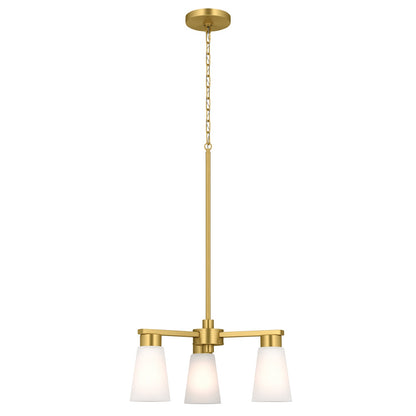 Kichler Stamos 18in 3-Light Chandelier | Modern Brushed Gold Steel and Clear Satin Etched Glass | Dining Room & Living Room | 15.5 in H | Model 52435BG
