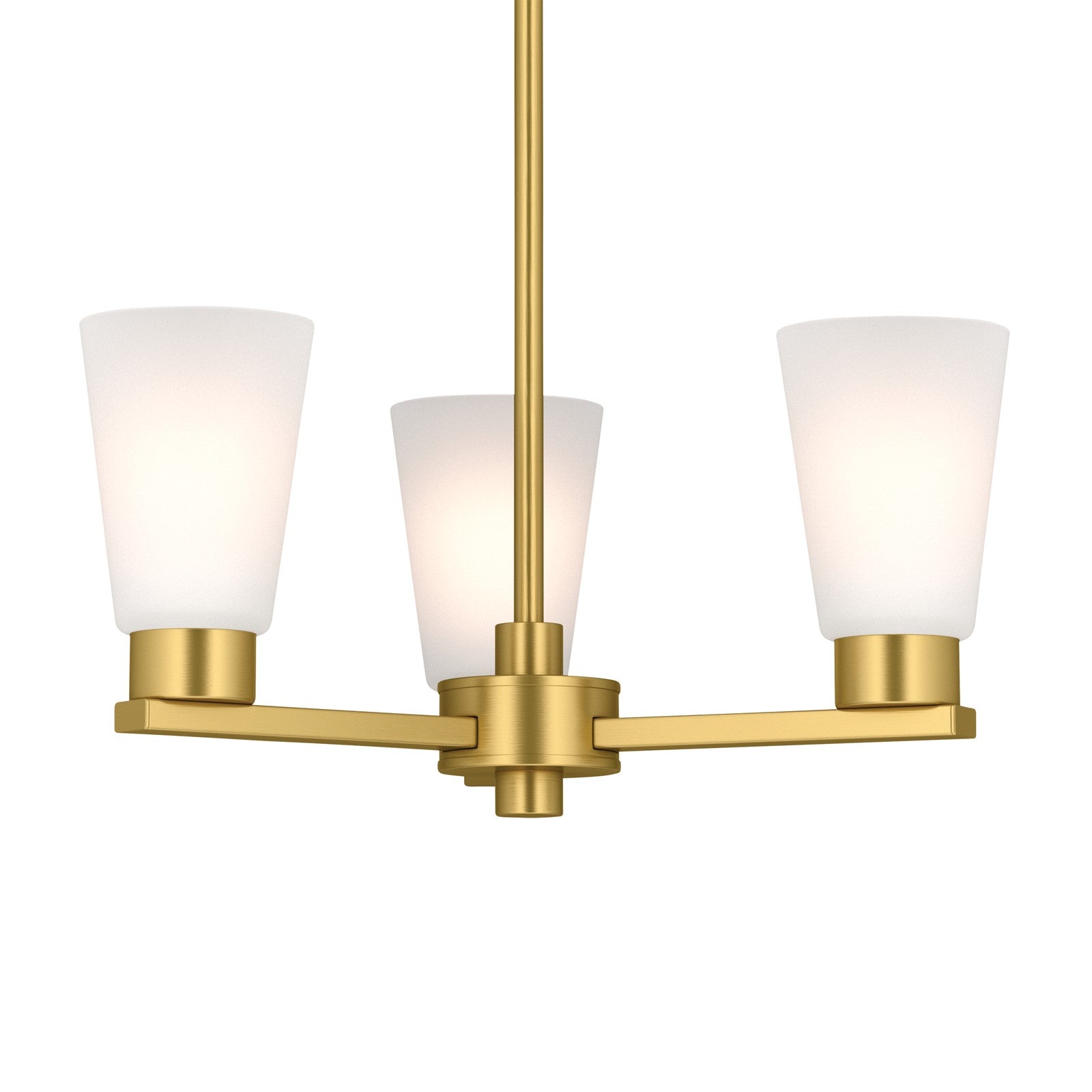Kichler Stamos 18in 3-Light Chandelier | Modern Brushed Gold Steel and Clear Satin Etched Glass | Dining Room & Living Room | 15.5 in H | Model 52435BG