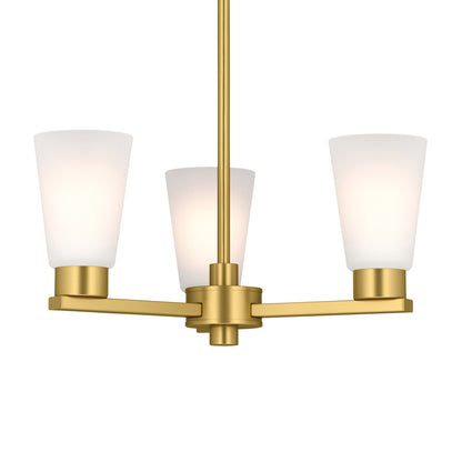 Kichler Stamos 18in 3-Light Chandelier | Modern Brushed Gold Steel and Clear Satin Etched Glass | Dining Room & Living Room | 15.5 in H | Model 52435BG