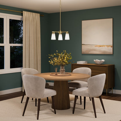 Kichler Stamos 18in 3-Light Chandelier | Modern Brushed Gold Steel and Clear Satin Etched Glass | Dining Room & Living Room | 15.5 in H | Model 52435BG