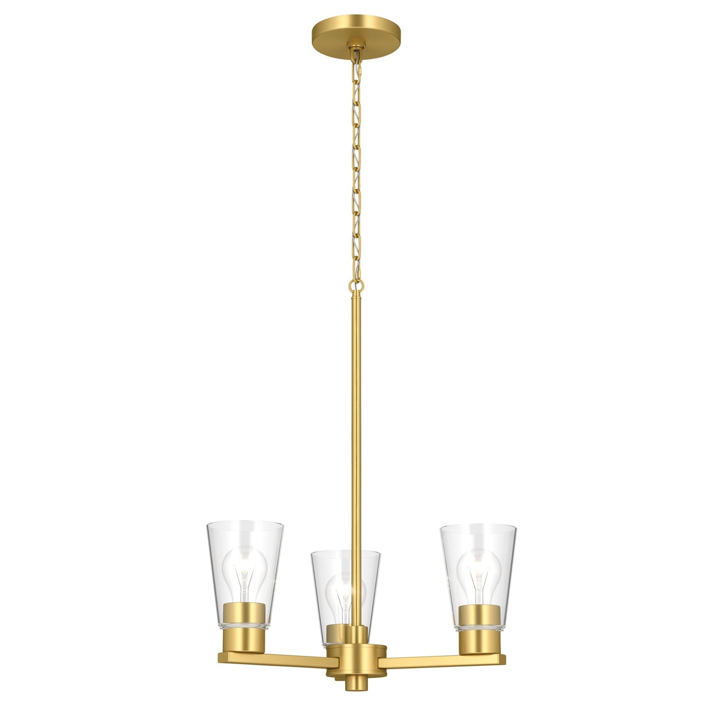 Kichler Stamos 18in 3-Light Chandelier | Modern Brushed Gold Steel and Clear Glass | Dining Room & Living Room | 15.5 in H | Model 52435BGCLR