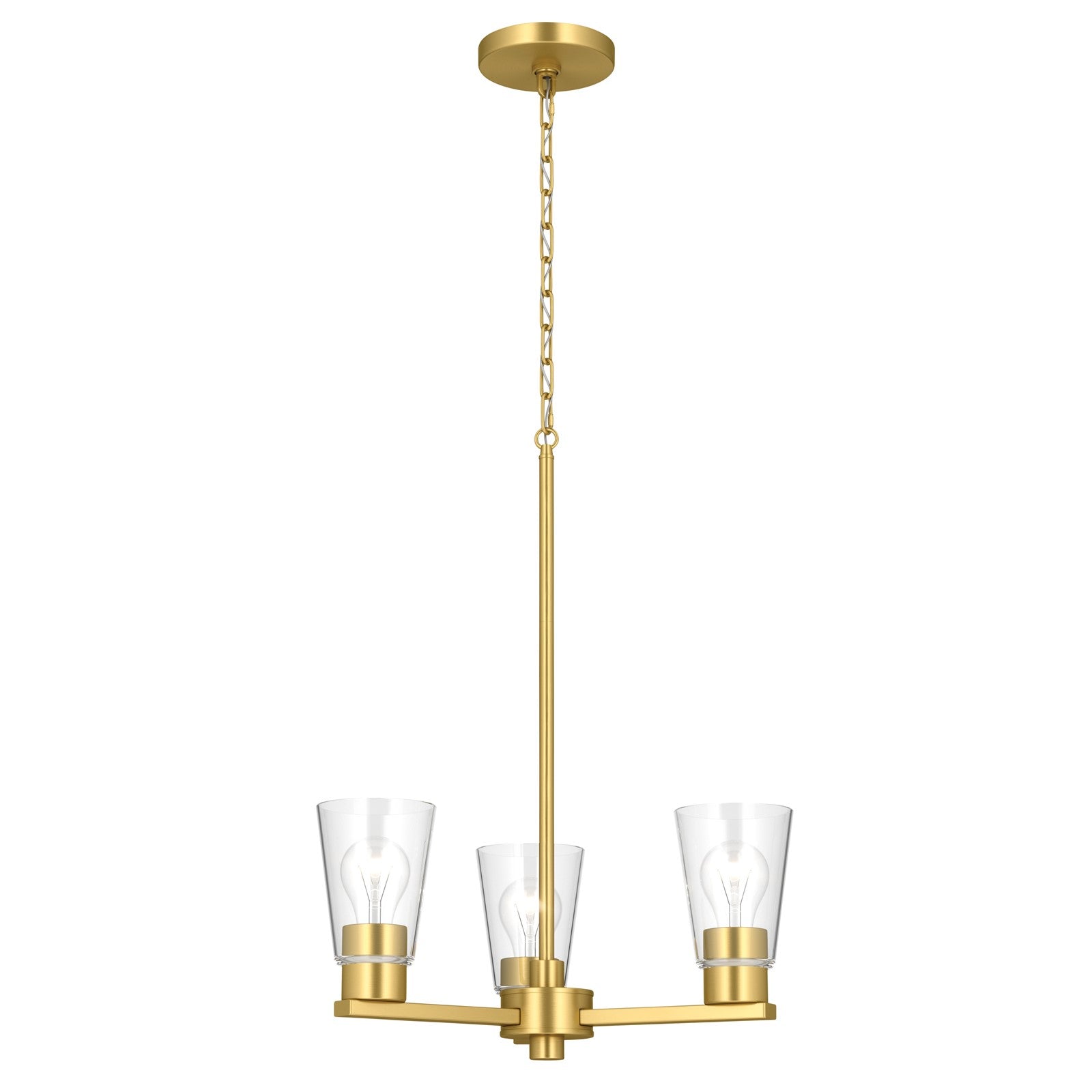 Kichler Stamos 18in 3-Light Chandelier | Modern Brushed Gold Steel and Clear Glass | Dining Room & Living Room | 15.5 in H | Model 52435BGCLR