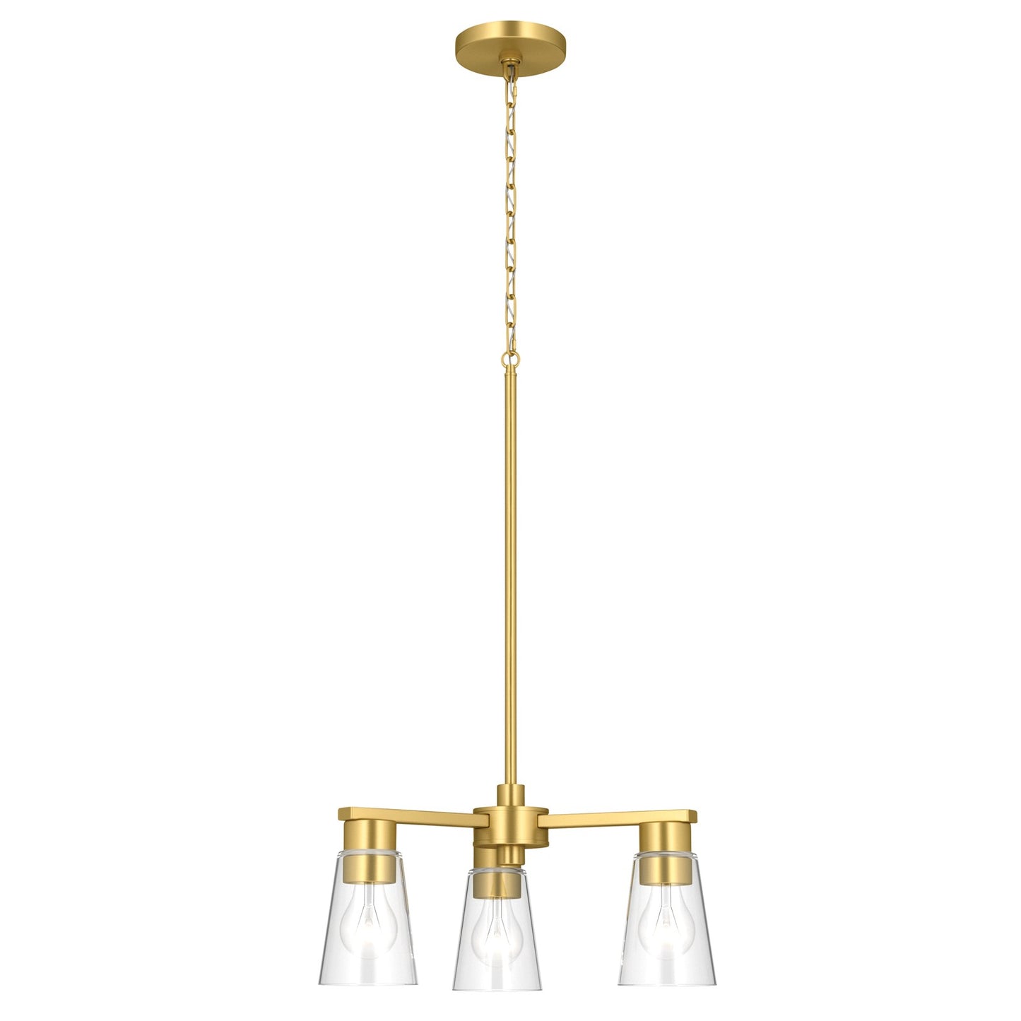 Kichler Stamos 18in 3-Light Chandelier | Modern Brushed Gold Steel and Clear Glass | Dining Room & Living Room | 15.5 in H | Model 52435BGCLR
