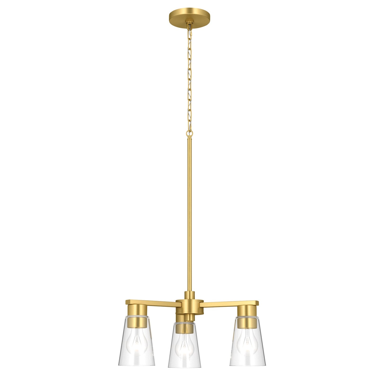 Kichler Stamos 18in 3-Light Chandelier | Modern Brushed Gold Steel and Clear Glass | Dining Room & Living Room | 15.5 in H | Model 52435BGCLR