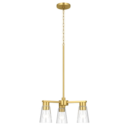 Kichler Stamos 18in 3-Light Chandelier | Modern Brushed Gold Steel and Clear Glass | Dining Room & Living Room | 15.5 in H | Model 52435BGCLR