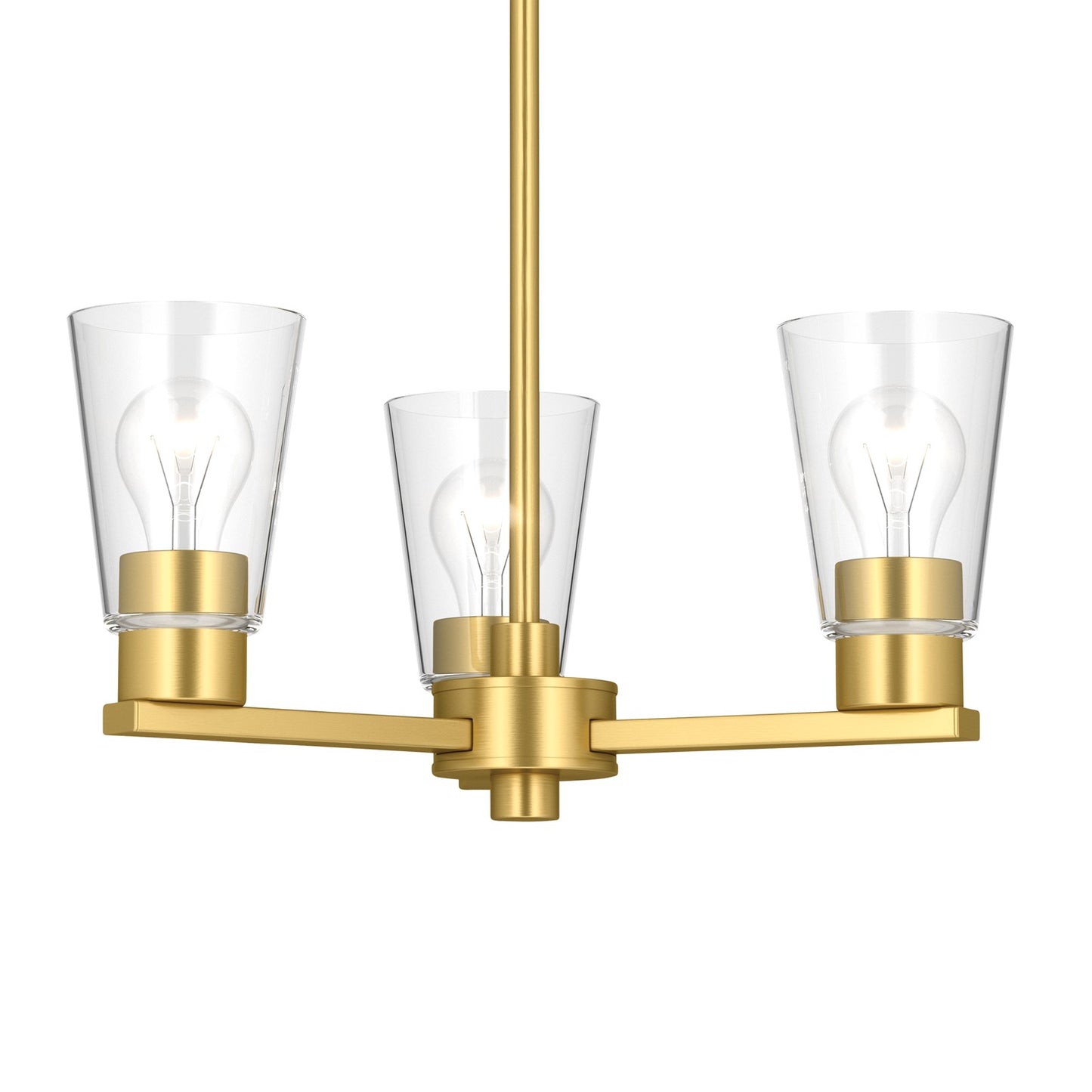 Kichler Stamos 18in 3-Light Chandelier | Modern Brushed Gold Steel and Clear Glass | Dining Room & Living Room | 15.5 in H | Model 52435BGCLR