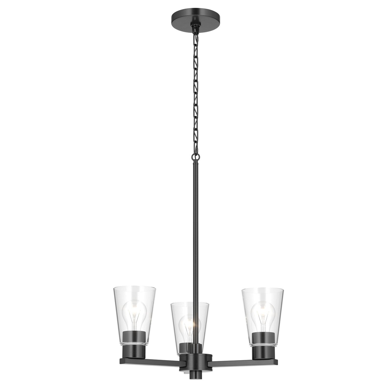 Kichler Stamos 18in 3-Light Chandelier | Modern Black Steel and Clear Glass | Dining Room & Living Room | 15.5 in H | Model 52435BKCLR