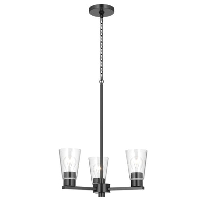 Kichler Stamos 18in 3-Light Chandelier | Modern Black Steel and Clear Glass | Dining Room & Living Room | 15.5 in H | Model 52435BKCLR