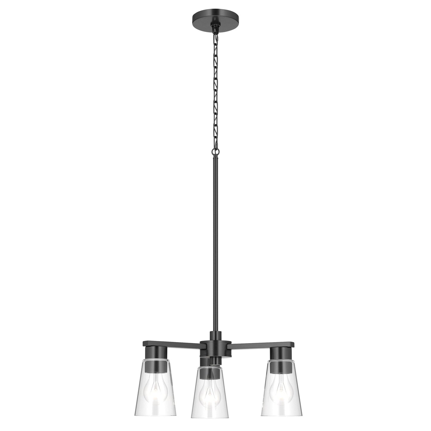 Kichler Stamos 18in 3-Light Chandelier | Modern Black Steel and Clear Glass | Dining Room & Living Room | 15.5 in H | Model 52435BKCLR