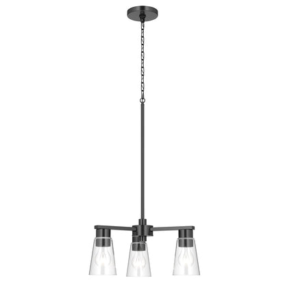 Kichler Stamos 18in 3-Light Chandelier | Modern Black Steel and Clear Glass | Dining Room & Living Room | 15.5 in H | Model 52435BKCLR