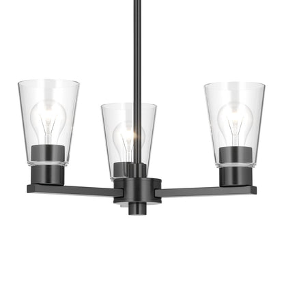 Kichler Stamos 18in 3-Light Chandelier | Modern Black Steel and Clear Glass | Dining Room & Living Room | 15.5 in H | Model 52435BKCLR
