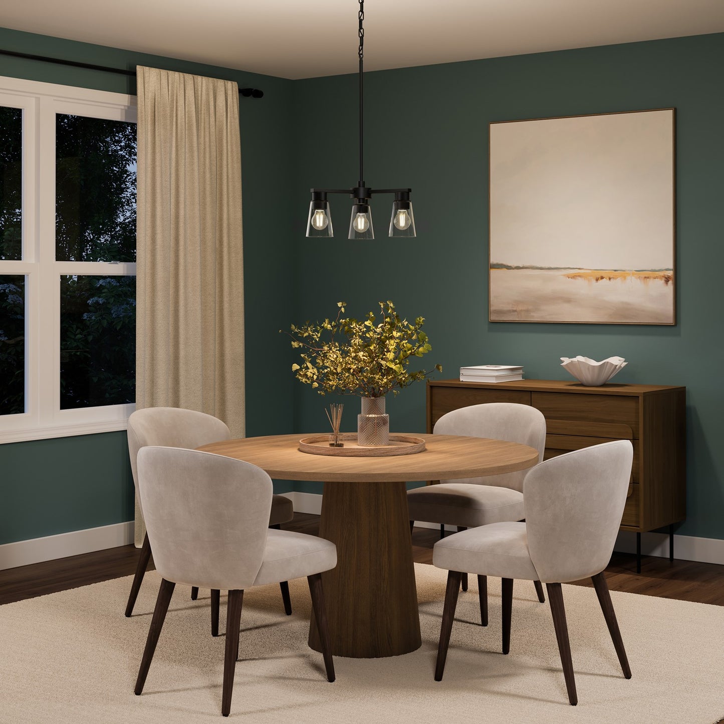 Kichler Stamos 18in 3-Light Chandelier | Modern Black Steel and Clear Glass | Dining Room & Living Room | 15.5 in H | Model 52435BKCLR