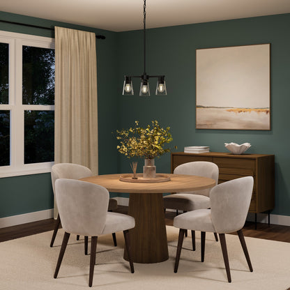 Kichler Stamos 18in 3-Light Chandelier | Modern Black Steel and Clear Glass | Dining Room & Living Room | 15.5 in H | Model 52435BKCLR
