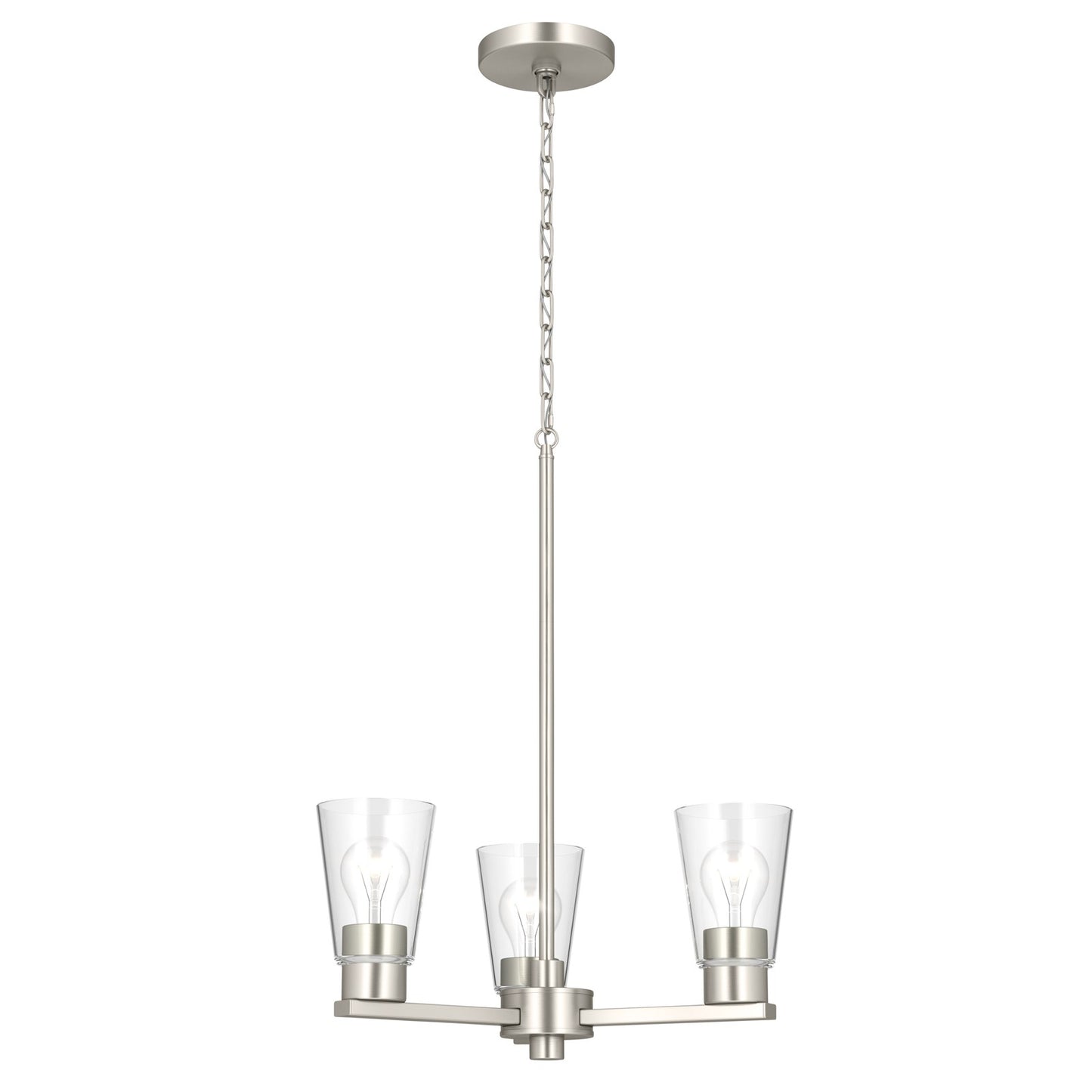 Kichler Stamos 18in 3-Light Chandelier | Modern Brushed Nickel Steel and Clear Glass | Dining Room & Living Room | 15.5 in H | Model 52435NICLR