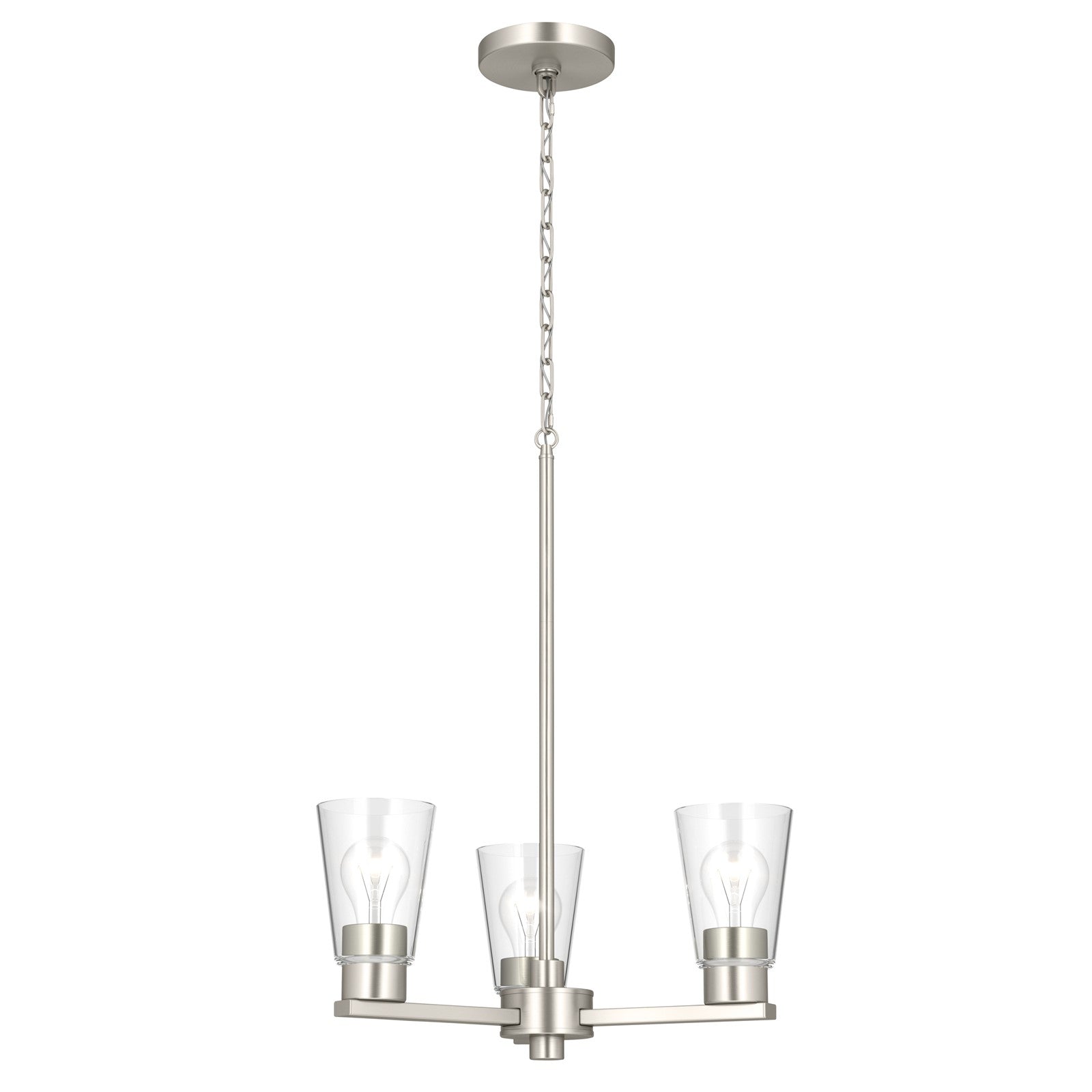 Kichler Stamos 18in 3-Light Chandelier | Modern Brushed Nickel Steel and Clear Glass | Dining Room & Living Room | 15.5 in H | Model 52435NICLR