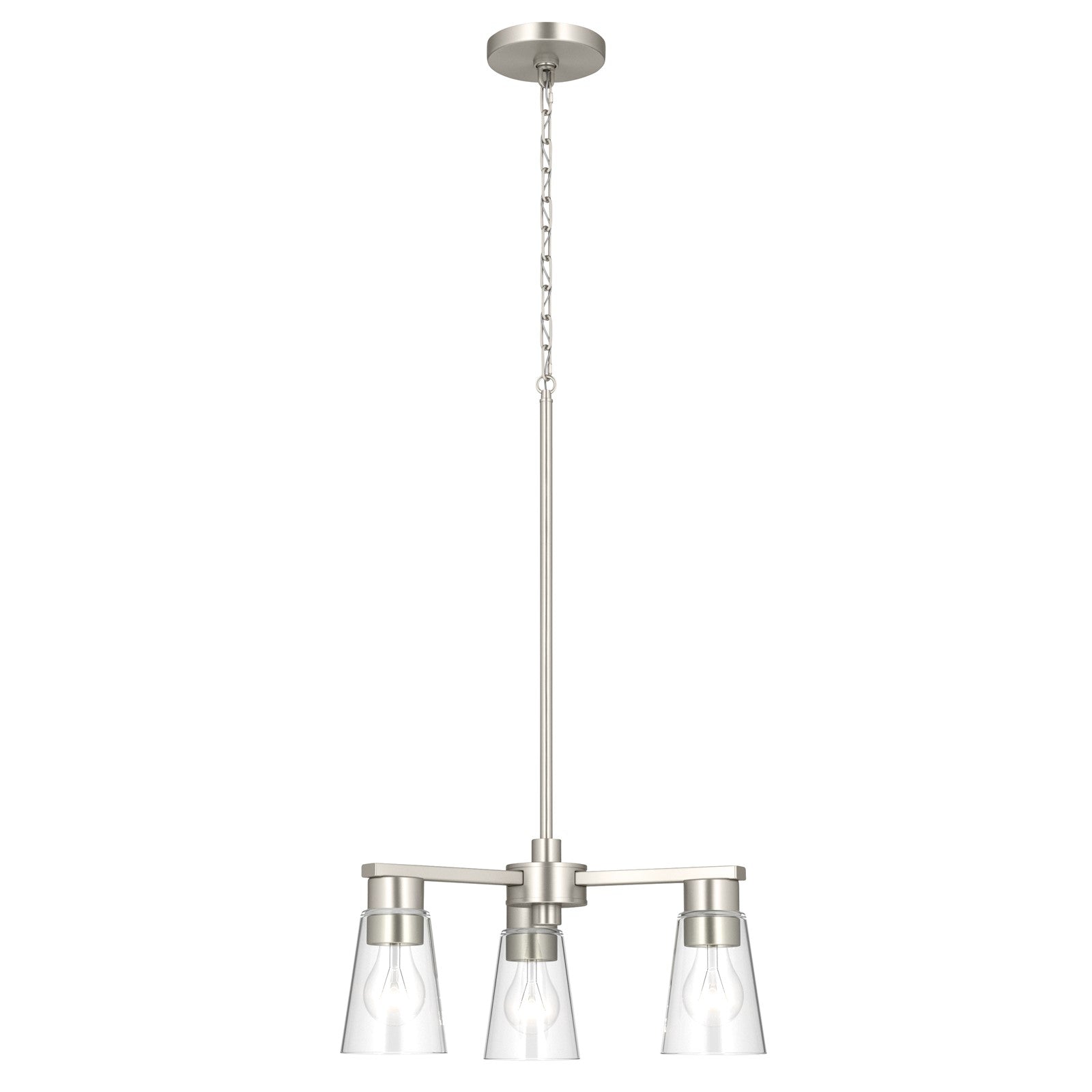 Kichler Stamos 18in 3-Light Chandelier | Modern Brushed Nickel Steel and Clear Glass | Dining Room & Living Room | 15.5 in H | Model 52435NICLR