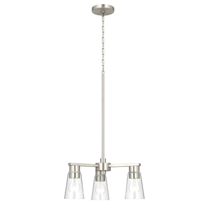 Kichler Stamos 18in 3-Light Chandelier | Modern Brushed Nickel Steel and Clear Glass | Dining Room & Living Room | 15.5 in H | Model 52435NICLR