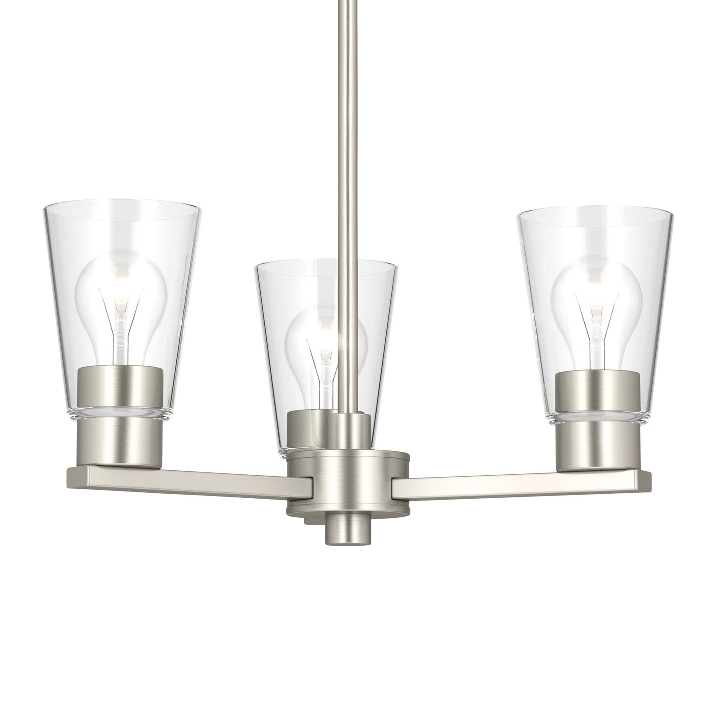 Kichler Stamos 18in 3-Light Chandelier | Modern Brushed Nickel Steel and Clear Glass | Dining Room & Living Room | 15.5 in H | Model 52435NICLR