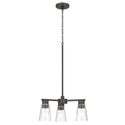 Kichler Stamos 18in 3-Light Chandelier | Modern/Contemporary Olde Bronze Steel and Clear Satin Etched Glass | Dining Room & Living Room | Model 52435OZCLR
