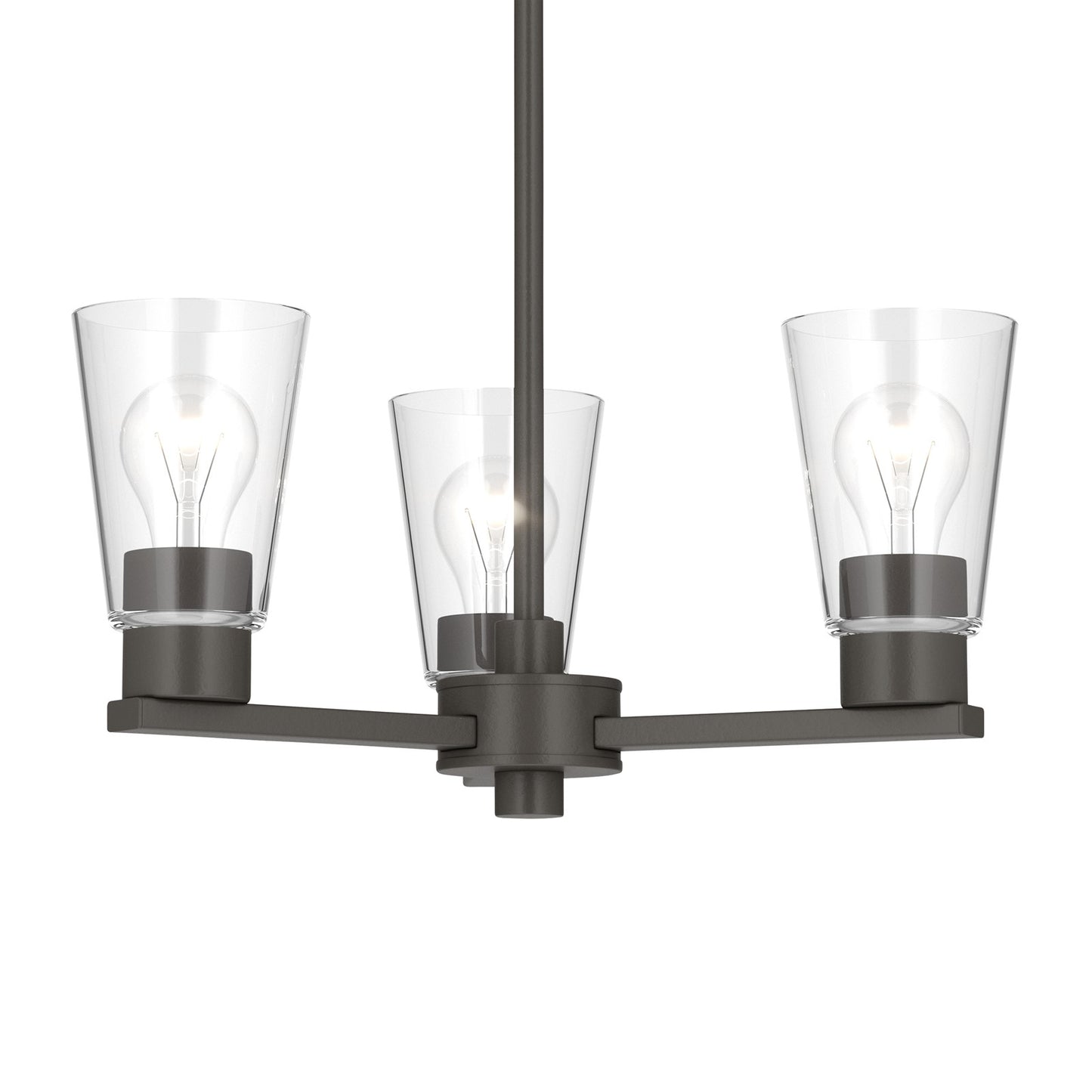 Kichler Stamos 18in 3-Light Chandelier | Modern/Contemporary Olde Bronze Steel and Clear Satin Etched Glass | Dining Room & Living Room | Model 52435OZCLR