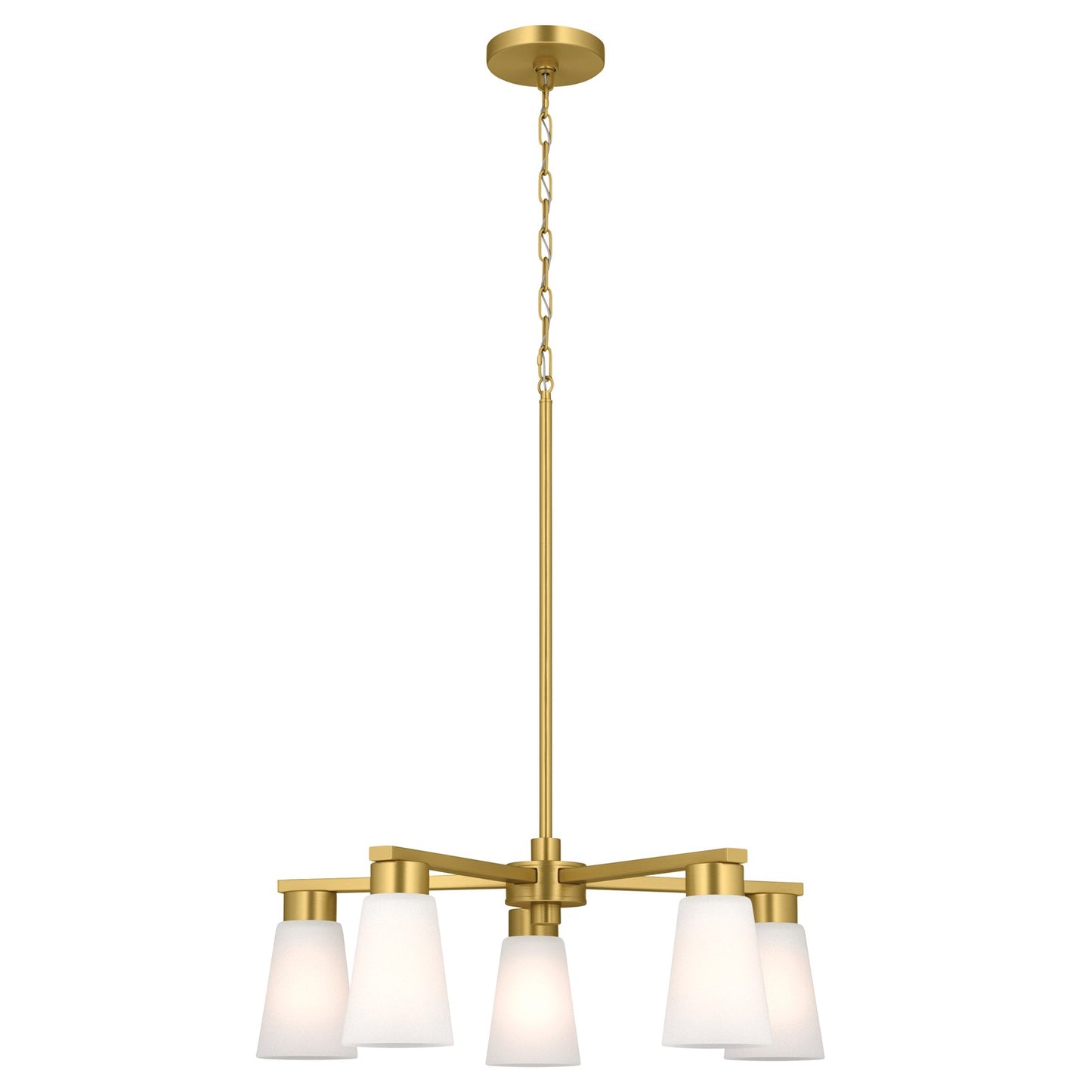 Kichler Stamos 24in 5-Light Chandelier | Modern/Contemporary Brushed Gold Steel and Clear Satin Etched Glass | Dining Room & Living Room | Model 52436BG