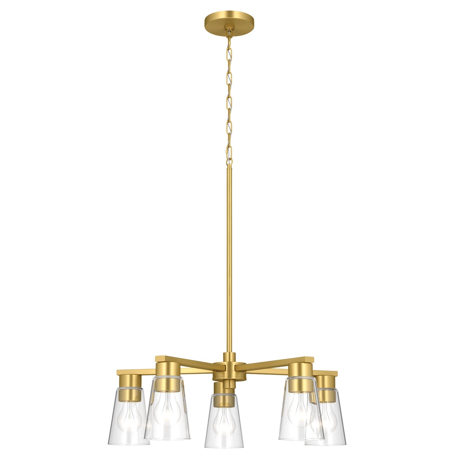 Kichler Stamos 24in 5-Light Chandelier | Modern/Contemporary Brushed Gold Steel and Clear Glass | Dining Room & Living Room | 24 x 24 x 15.5 in | Model 52436BGCLR