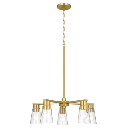 Kichler Stamos 24in 5-Light Chandelier | Modern/Contemporary Brushed Gold Steel and Clear Glass | Dining Room & Living Room | 24 x 24 x 15.5 in | Model 52436BGCLR