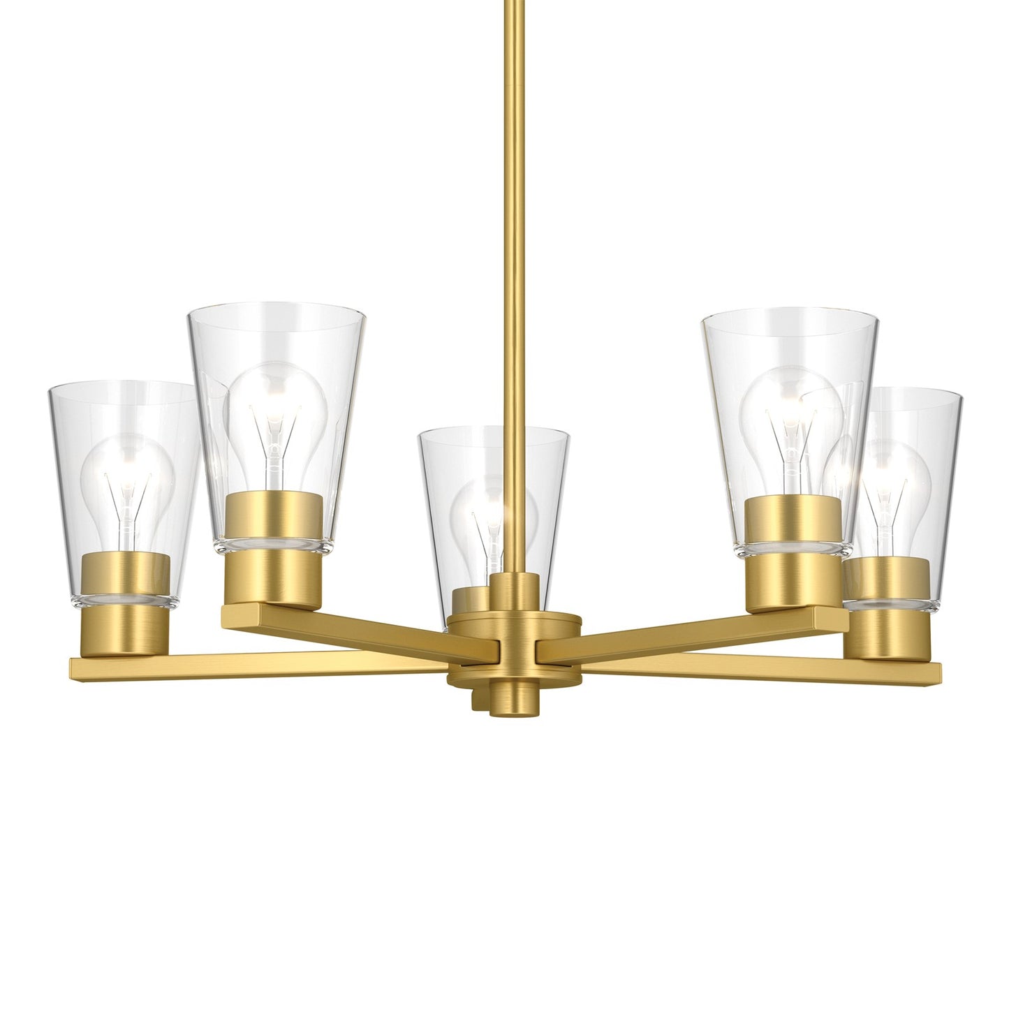 Kichler Stamos 24in 5-Light Chandelier | Modern/Contemporary Brushed Gold Steel and Clear Glass | Dining Room & Living Room | 24 x 24 x 15.5 in | Model 52436BGCLR