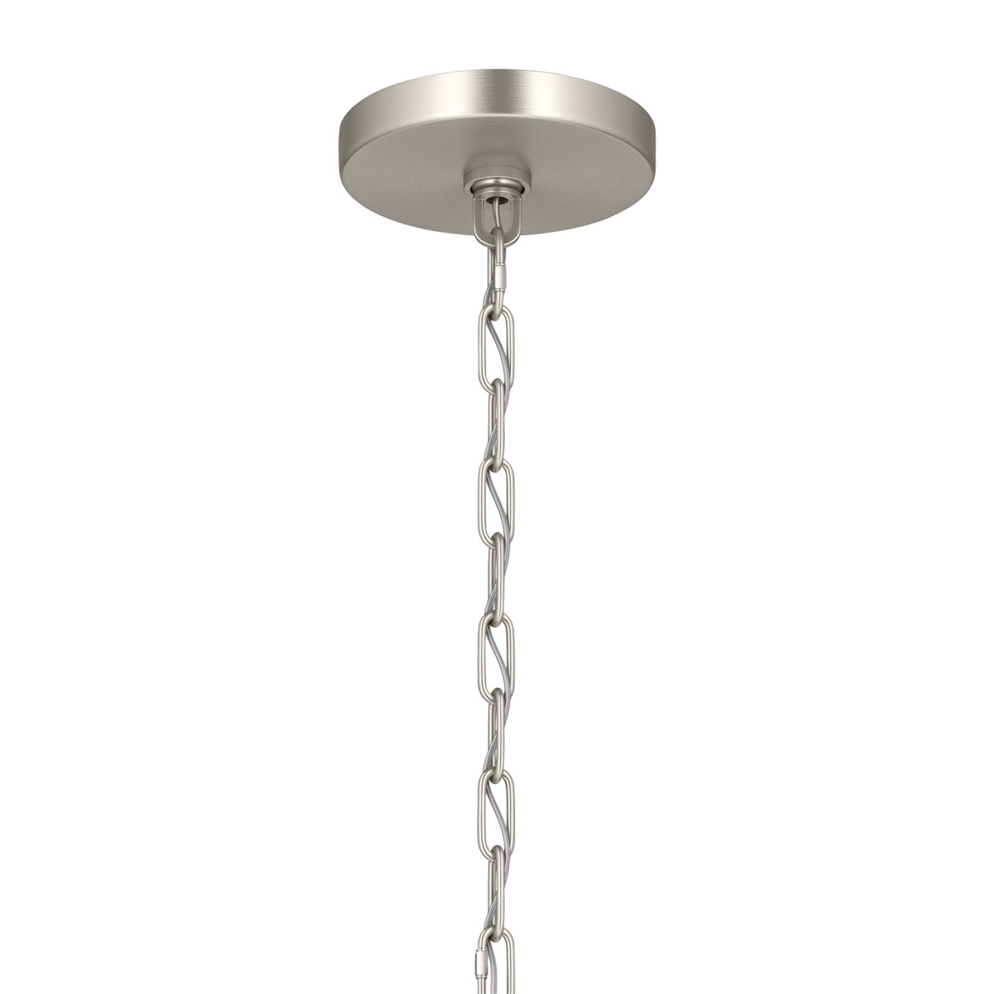 Kichler Stamos 24in 5-Light Chandelier | Modern Brushed Nickel Steel and Clear Satin Etched Glass | Kitchen Island & Dining Room | 24 x 24 x 15.5 in | Model 52436NICLR