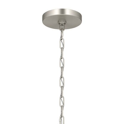Kichler Stamos 24in 5-Light Chandelier | Modern Brushed Nickel Steel and Clear Satin Etched Glass | Kitchen Island & Dining Room | 24 x 24 x 15.5 in | Model 52436NICLR