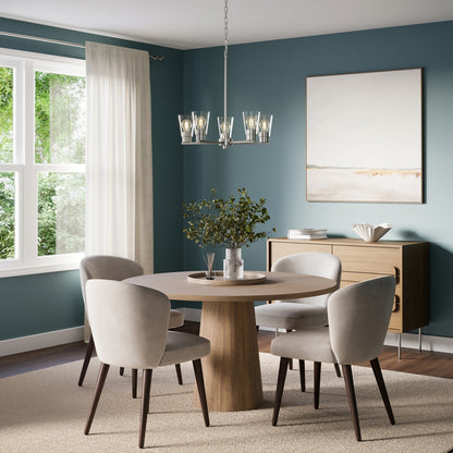 Kichler Stamos 24in 5-Light Chandelier | Modern Brushed Nickel Steel and Clear Satin Etched Glass | Kitchen Island & Dining Room | 24 x 24 x 15.5 in | Model 52436NICLR