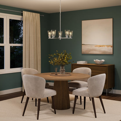 Kichler Stamos 24in 5-Light Chandelier | Modern Brushed Nickel Steel and Clear Satin Etched Glass | Kitchen Island & Dining Room | 24 x 24 x 15.5 in | Model 52436NICLR