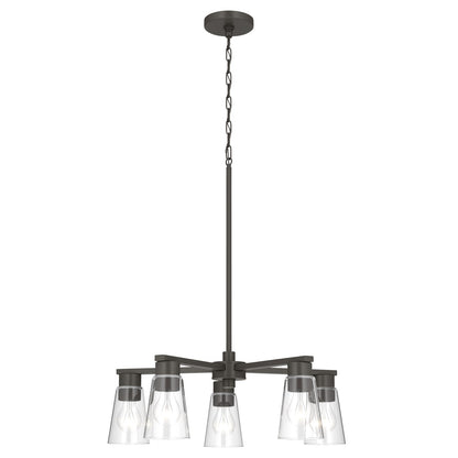 Kichler Stamos 24in 5-Light Chandelier | Modern Olde Bronze Steel and Clear Satin Etched Glass | Kitchen Island & Dining Room | 24 x 24 x 15.5 in | Model 52436OZCLR